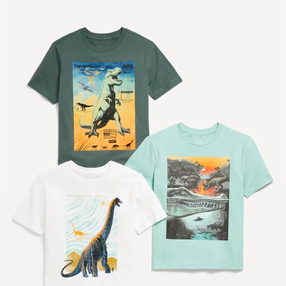 Dinosaur Graphic Kids T-Shirts - Set of 3
